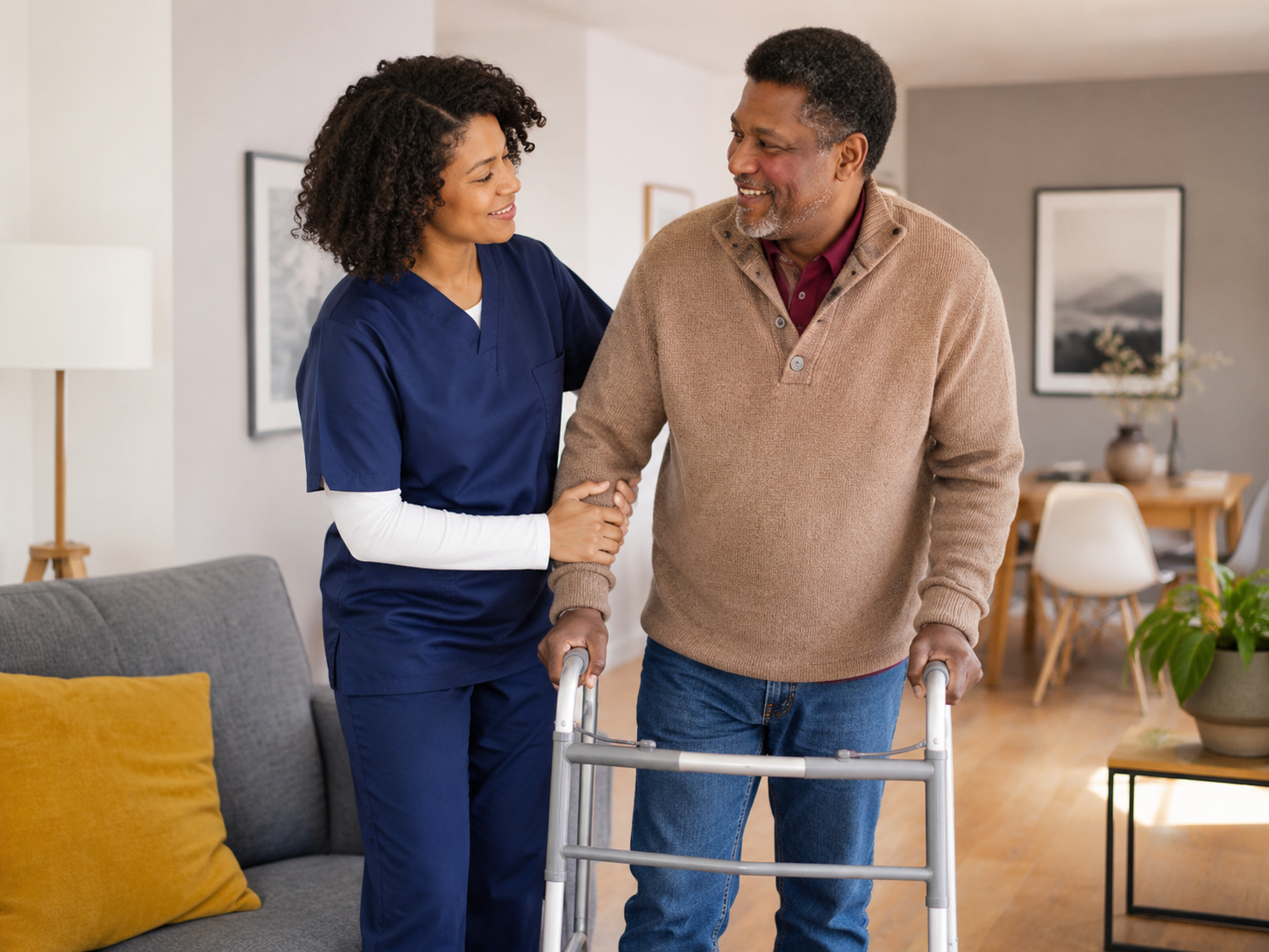 Healthcare worker providing support in a long-term care home
